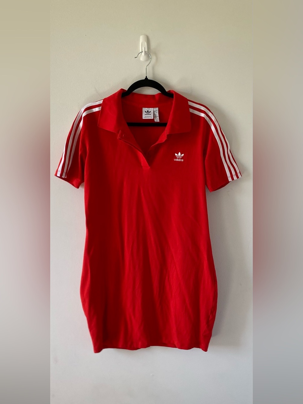 adidas Originals Red Polo T-Shirt Mini Dress Embroidered Trefoil Logo 1X